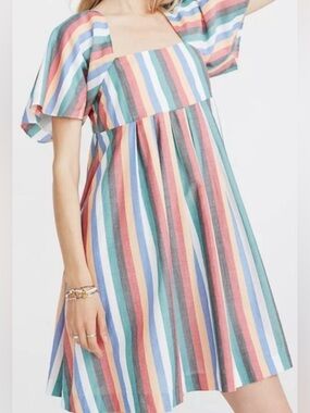 Madewell Square-Neck Mini Dress in Festival Stripe